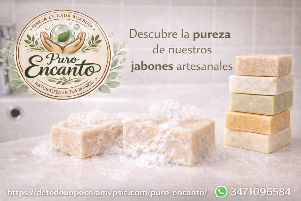Puro Encanto: Pureza en cada burbuja, naturaleza en tus manos.
jabones artesanales 
San Miguel el Alto Jalisco 
de todo un poco